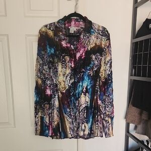 Alberto Makali Vibrant Colorful Textured Button Down Long Sleeved Blouse Large